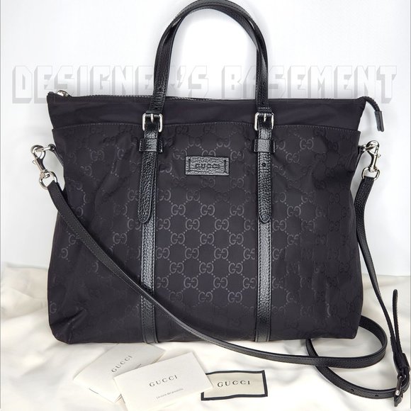 GUCCI black Nylon GUCCISSIMA leather trim Medium TOTE shoulder cross-body bag - Picture 2 of 11